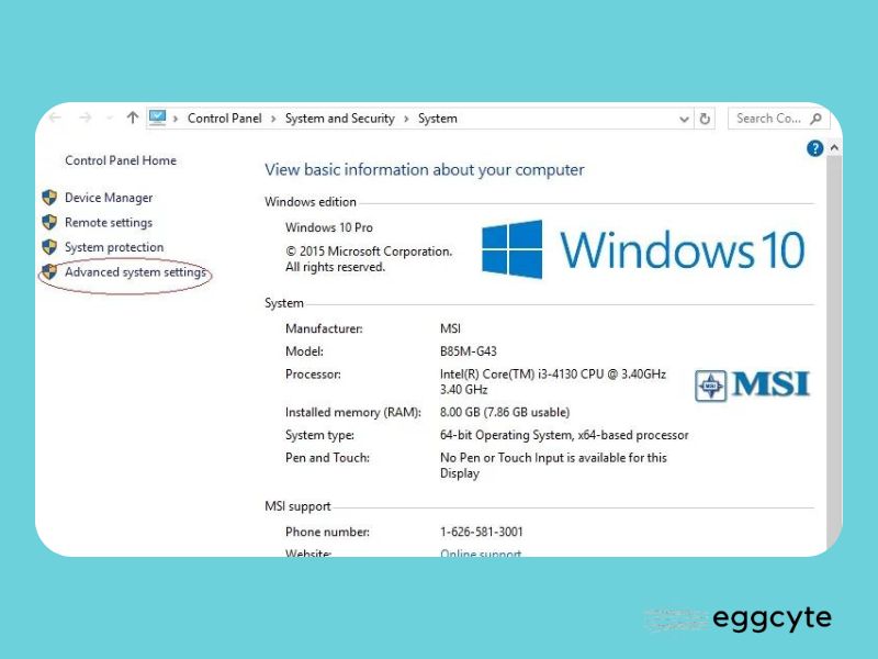 pilih Advanced system settings.